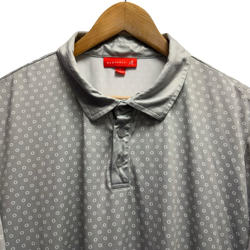 Redvanly Mens Size XL Gray Geometric Circles Performance Golf S/S Polo Shirt guc